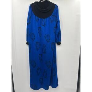 Enticements USA Blue Cat Print Maxi Dress Womens Lagenlook Cowl Neck Artsy L?